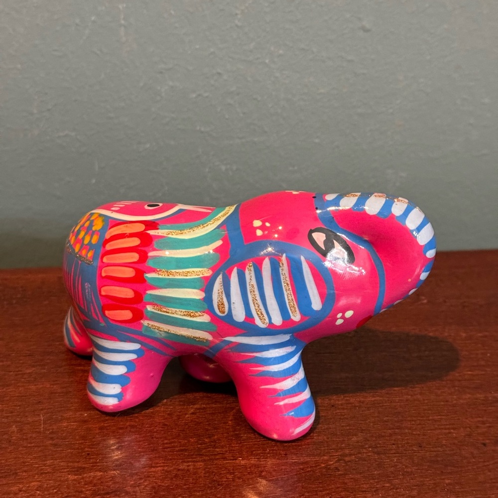Talavera Handpainted Pink Elephant Trunk Up